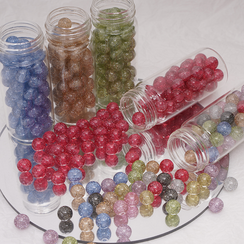 Resin Art Box - 8/10mm Resins Round Shaped Beads Glitter