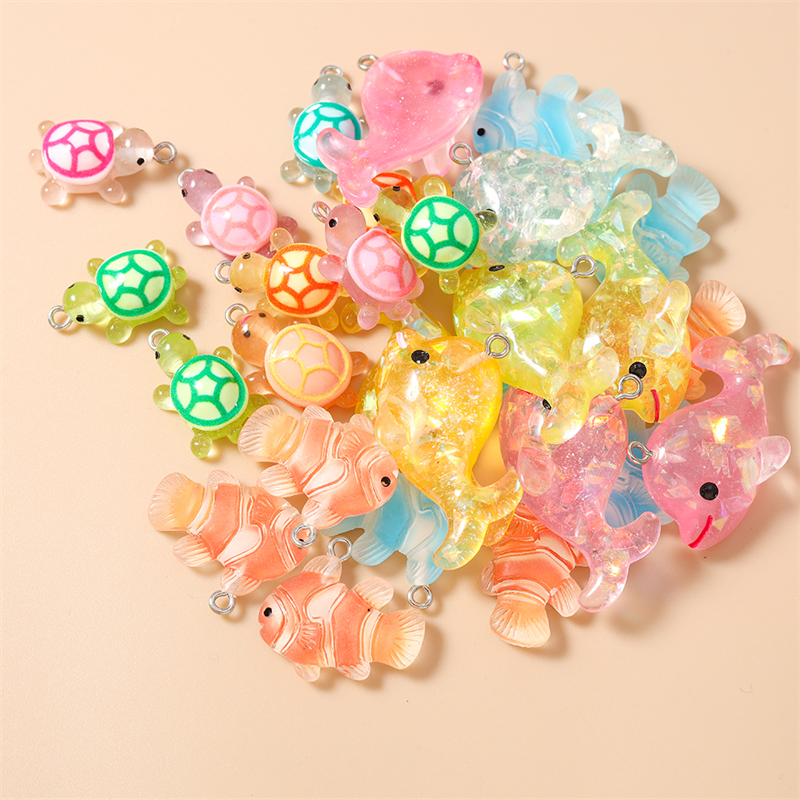 Resin Art Necklace - 20pcs Cartoon Animal Charms Resin Turtle
