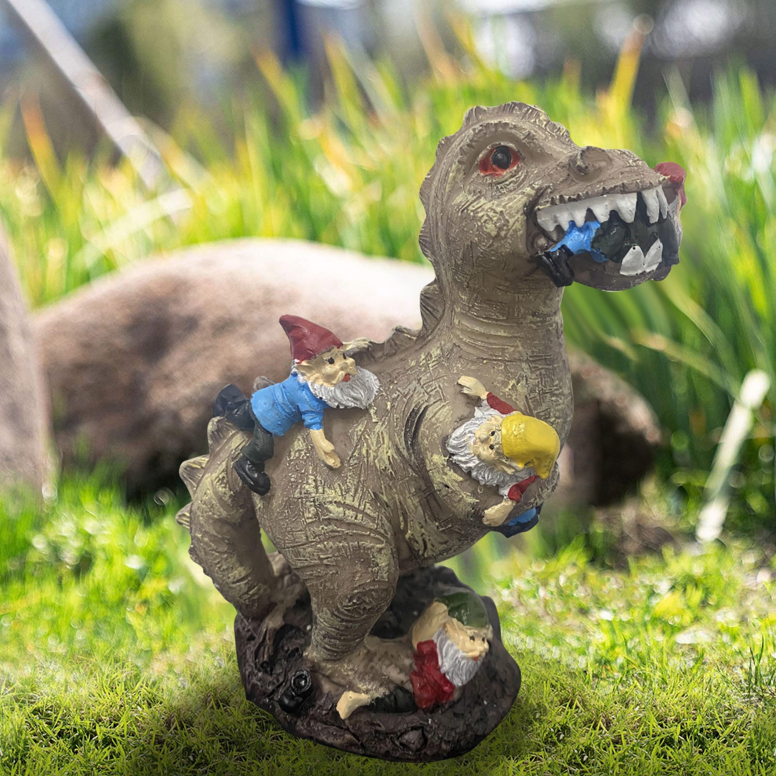 Resin Art Decor - Mischievous Dinosaur Garden Eating Gnome Statue