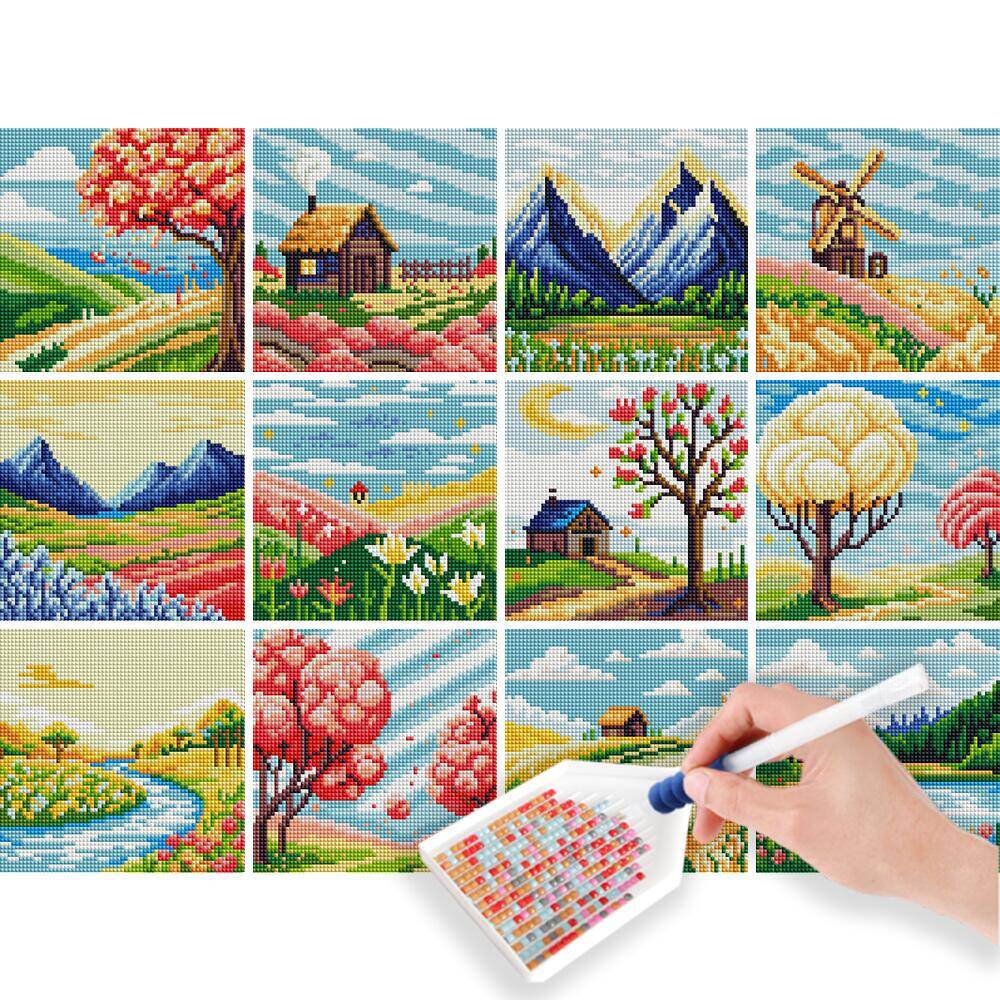 Resin Art On Wall - HUACAN 12pcs Landscape Mini Diamond Painting