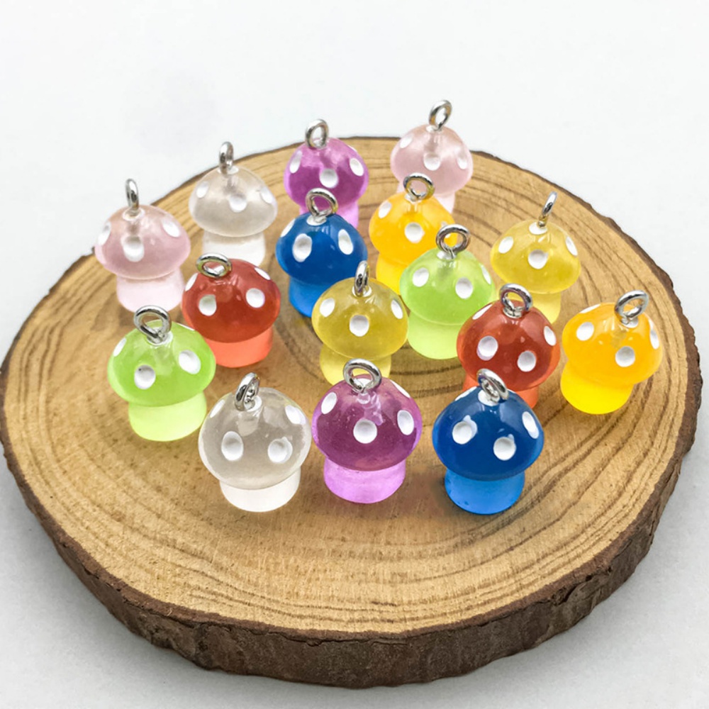 Resin Art Box - 16pcs Luminous Mushroom Charms Resin Pendants