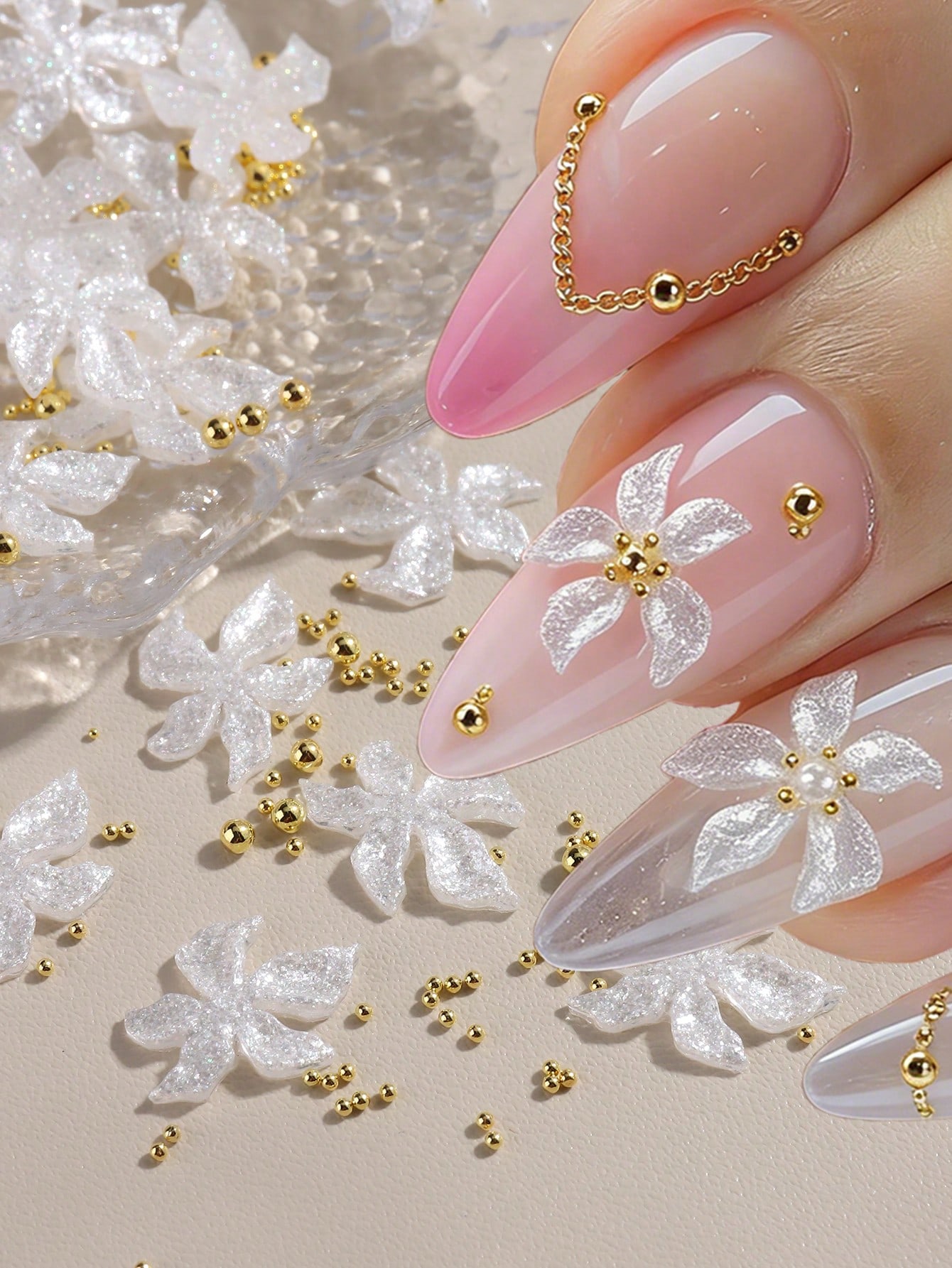 Resin Art Design For Wedding - Shiny Hibiscus Flower Nail Art Decorations