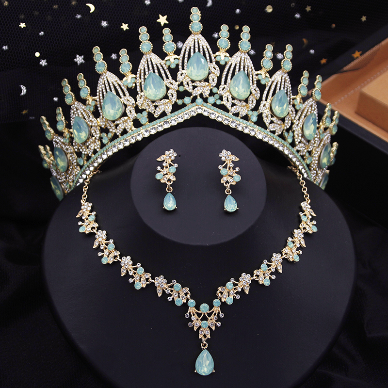 Resin Art Necklace - Blue Crown Bridal Jewelry Sets for
