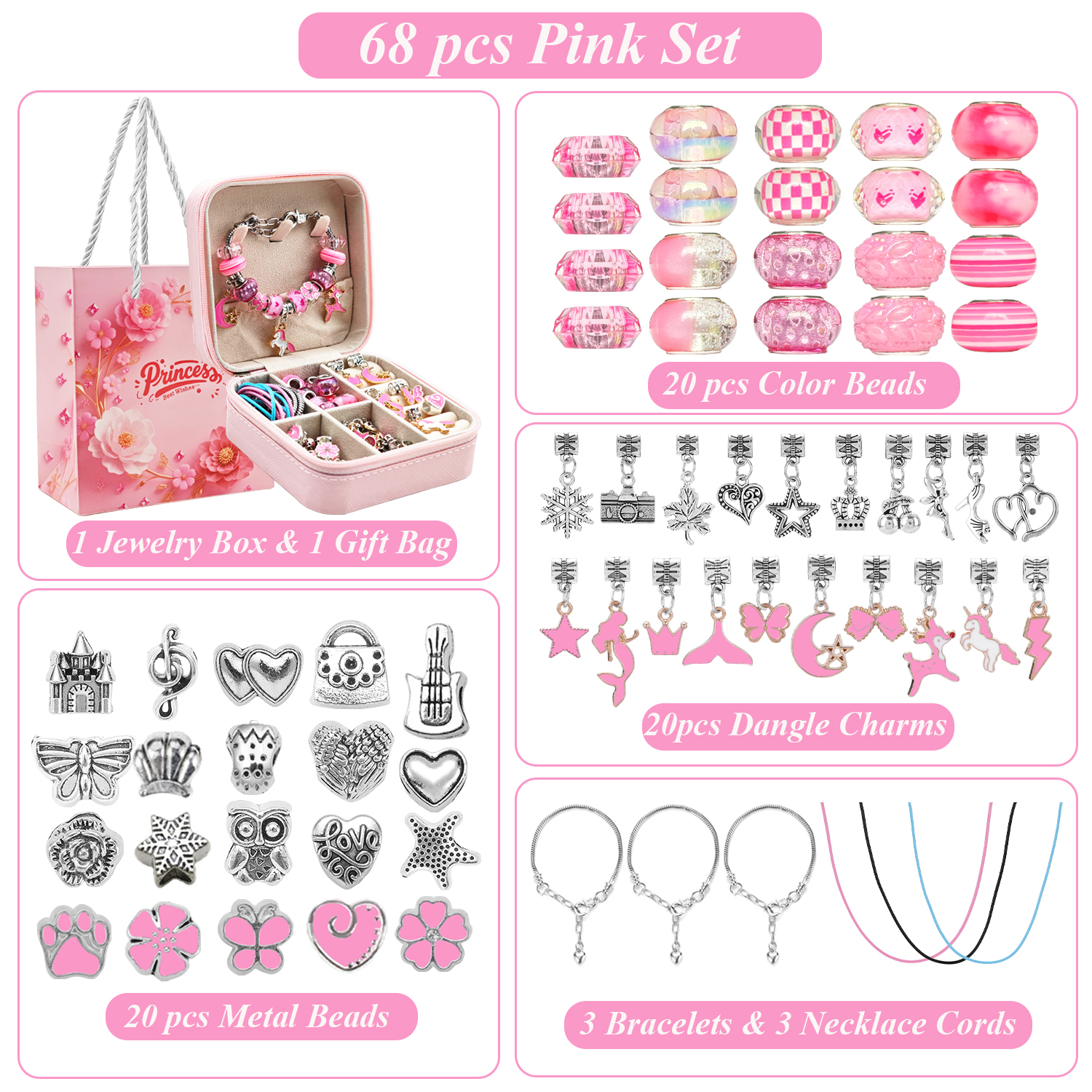 68pcs pink beaded jewelry set, - огляд і ціна Resin Art Box